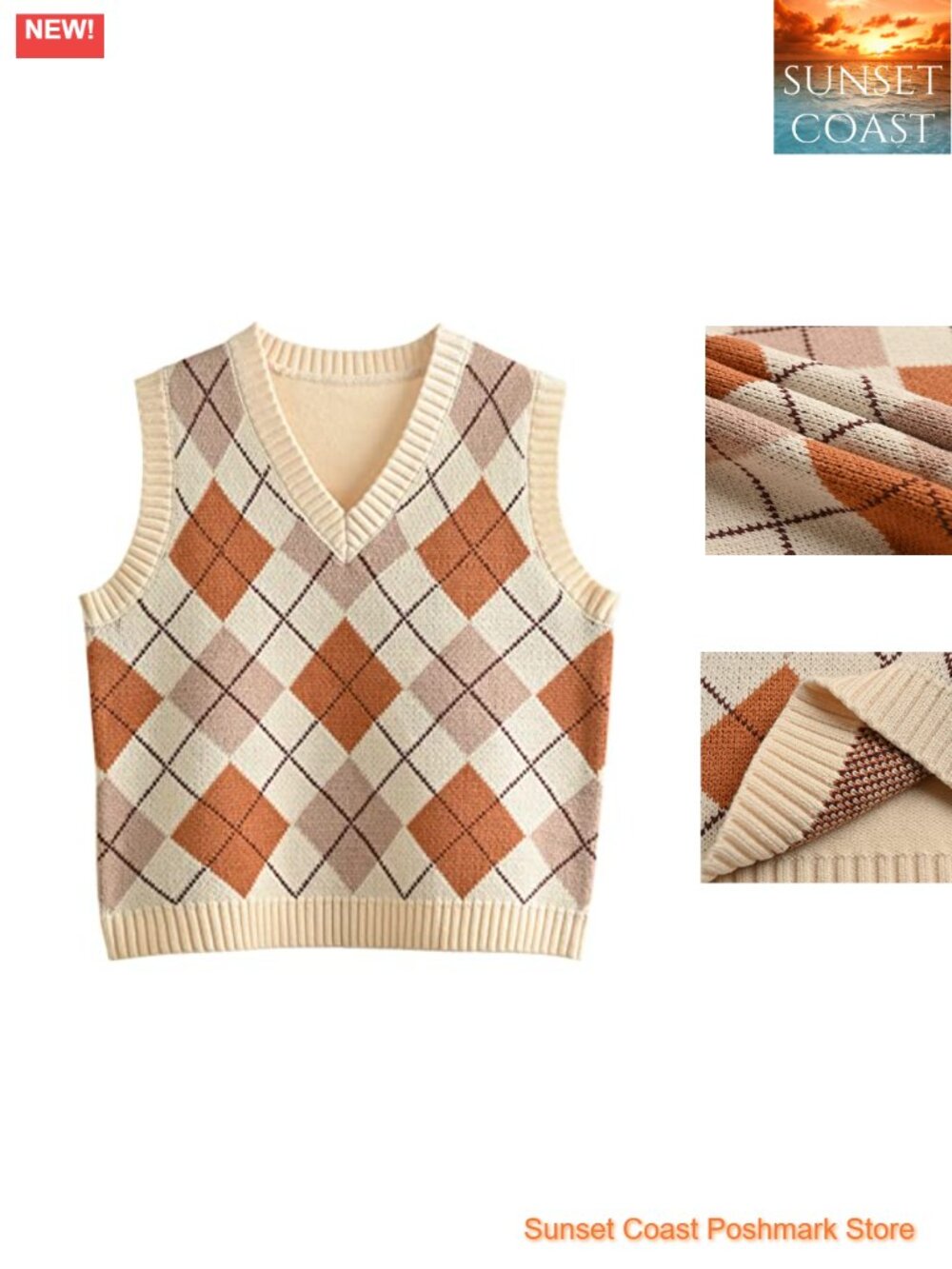 Sleeveless V-Neck Knitted Crop Sweater Vest Preppy Y2K Retro